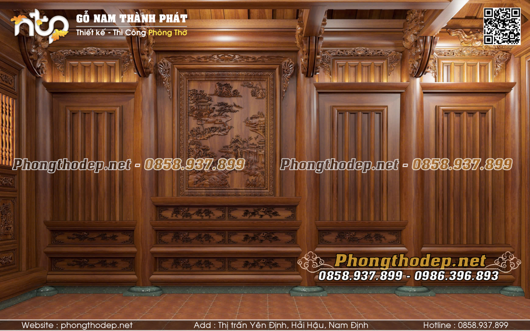 Bố trí vách hậu gian phải nhà gỗ 3 gian 4 mái